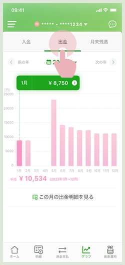 収支グラフの画面の出金額画面