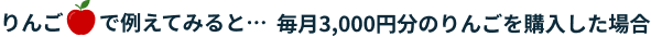 りんごで例えてみると…毎月3,000円分のりんごを購入した場合