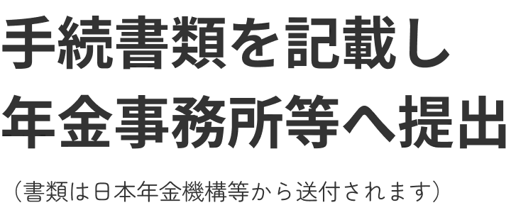 手続書類を記載し年金事務所等へ提出（書類は日本年金機構等から送付されます）