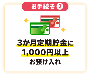 お手続き② 3か月定期貯金に1,000円以上お預け入れ