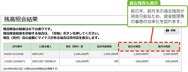 残高照会結果画面