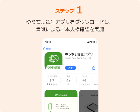 ステップ1ゆうちょ認証アプリをダウンロードし、書類によるご本人様確認を実施