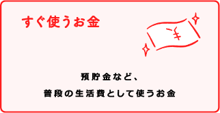 すぐ使うお金 預貯金など、普段の生活費として使うお金