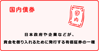 国内債券 日本政府や企業などが、資金を借り入れるために発行する有価証券の一種