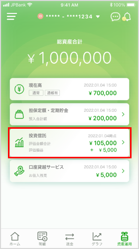 直近でログインした時点の評価合計額等を表示します